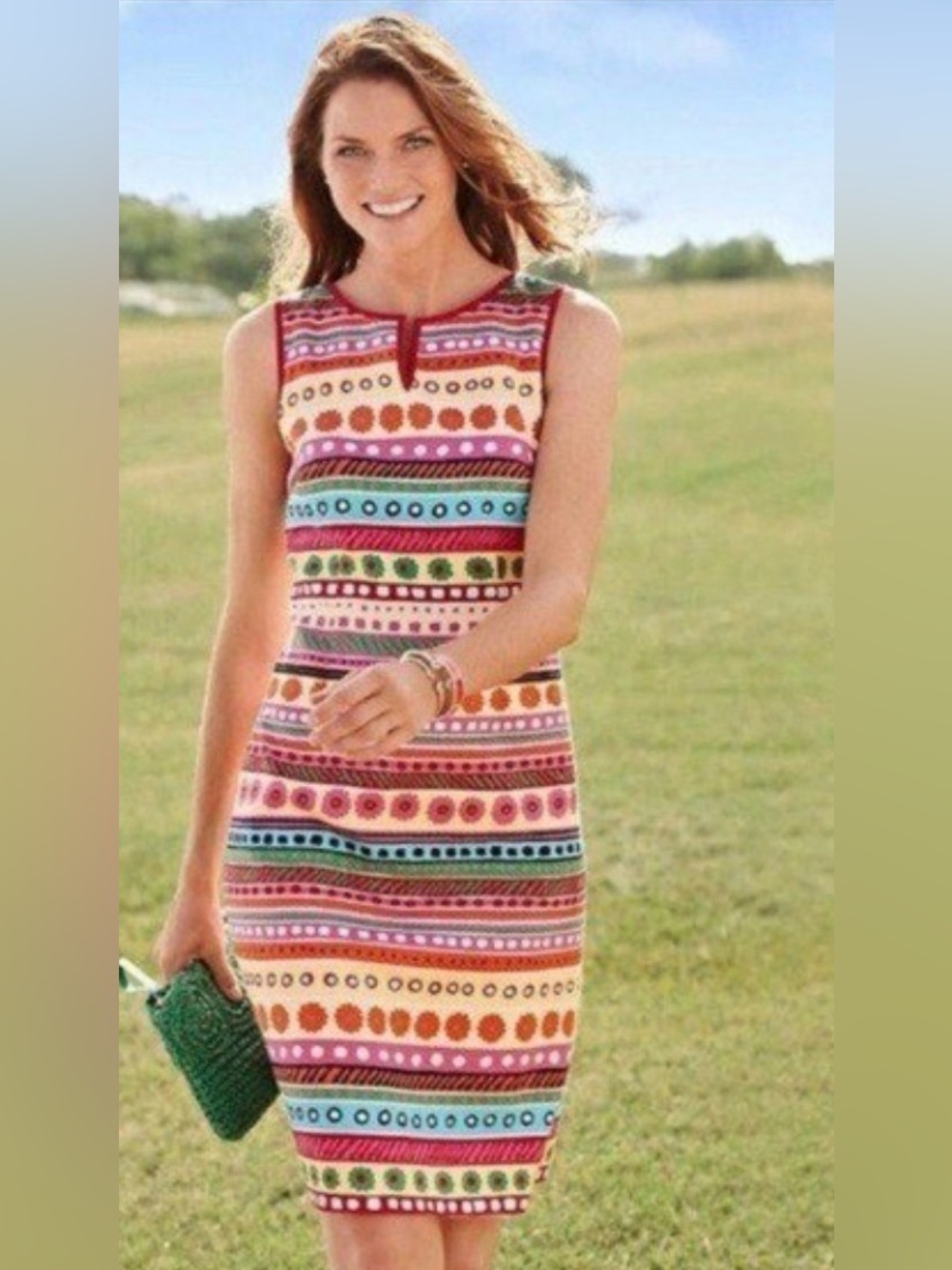 NWT Talbots Dress Sleeveless Multicolor Patterned Shift Dress - Soft Vibrant